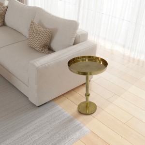 Royal Hampton 22 Inch Side End Table with Vintage Sleek Pillar Base and Round Tray Top - 1 of 4