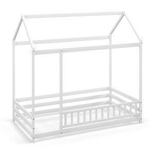 Tangkula Twin Size House Bed w/ Roof & Full-length Safety Guardrail Playhouse Bed Frame - 1 of 4