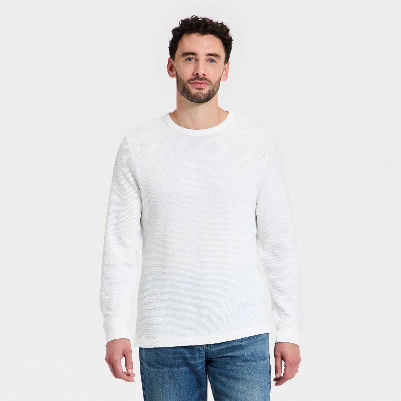 Men's Vintage Long Sleeve Texture Crewneck Shirt - Goodfellow & Co™ Cream S