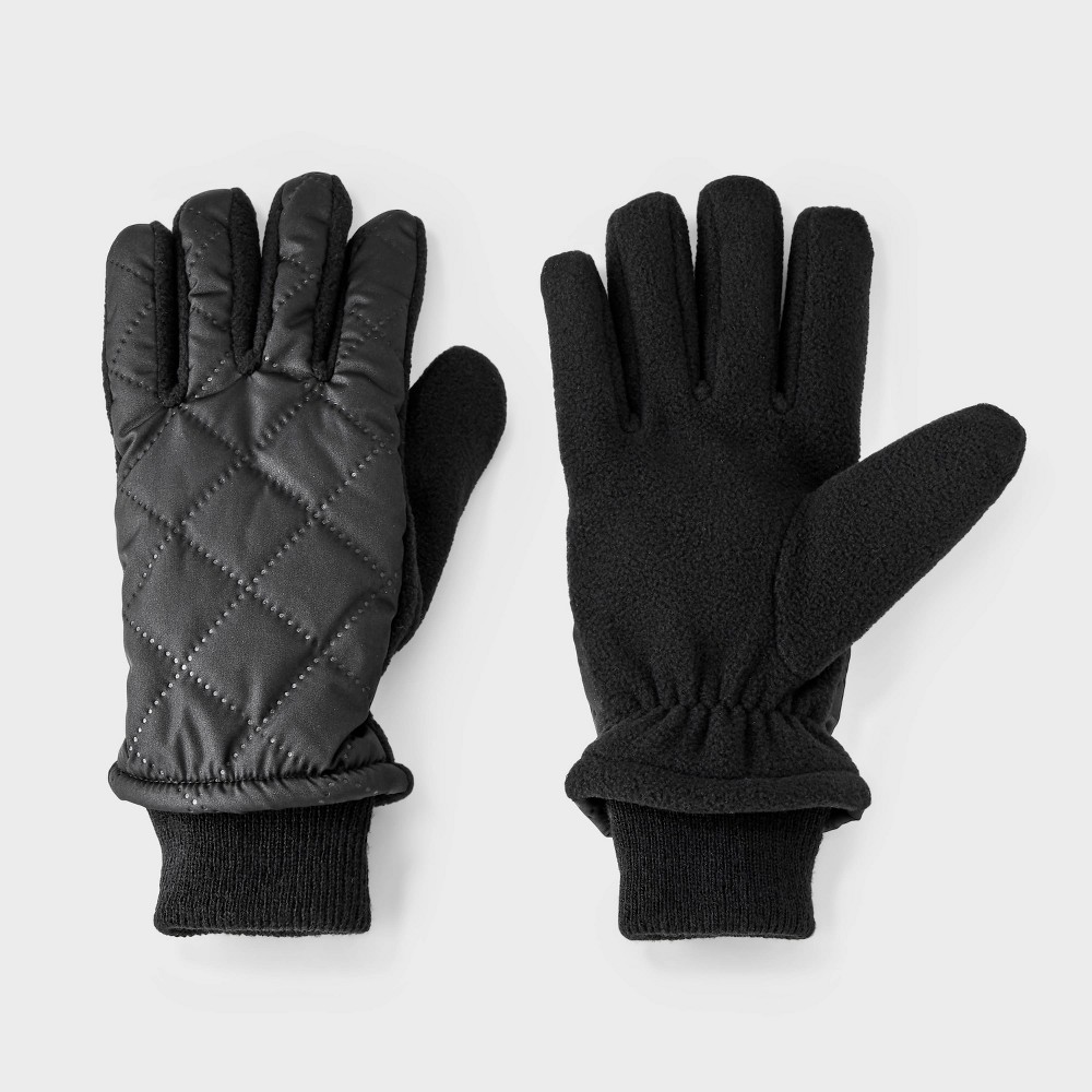 Kids' Diamond Quilt Ribbed Cuff Gloves - Cat & Jack™ Black 8-16