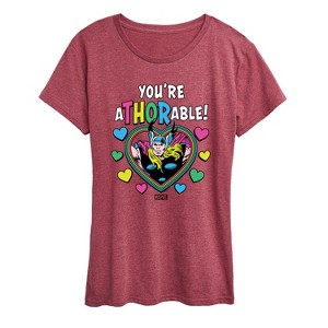 Women's - Marvel - Thor Valentine You're Athorable Short Sleeve Graphic T-Shirt - 1 of 4