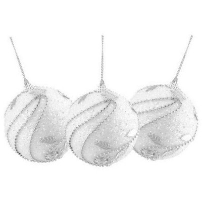 Northlight 3ct White and Silver Glittered Confetti Shatterproof Christmas Ball Ornaments 3" (75mm)