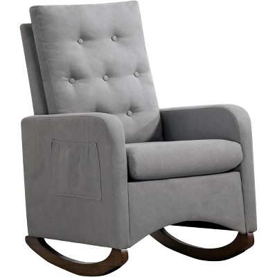 homfan Modern High Back Armchair,Comfortable Rocker With Fabric Padded Seat,Nursery Rocking Chairs With High Backrest,Side Pocket and Rubber Wood Legs