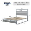 Kumasinova Queen Bed Frame with Headboard,Platform Metal Bed Frame Queen Size with USB Charging,Queen Size Bed Frame with LED Lights,Antique Silver - 2 of 4