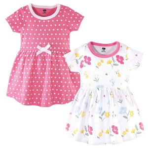 Hudson Baby Infant and Toddler Girl Cotton Short-Sleeve Dresses 2pk, Spring Mix, 0-3 Months - 1 of 3