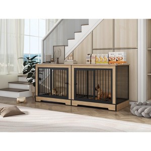 Gulches XL Double Dog Crate Furniture for Medium & Large Dogs - Wooden Kennel with Tray - 1 of 4