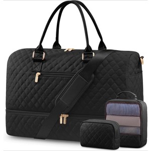 Travel Duffle Bag with Shoe Compartment, 3Pcs Set for Women, Weekender Overnight, Gym, and Hospital Bag with Toiletry - 1 of 4