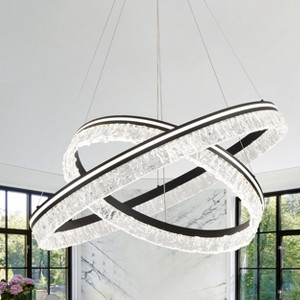 BAOURE Modern LED Chandelier 2 Ring 23.6in Grey Pendant Lighting  for Kitchen Island Dimmable LED Pendant Ceiling Light with Remote for Dining Room - 1 of 4