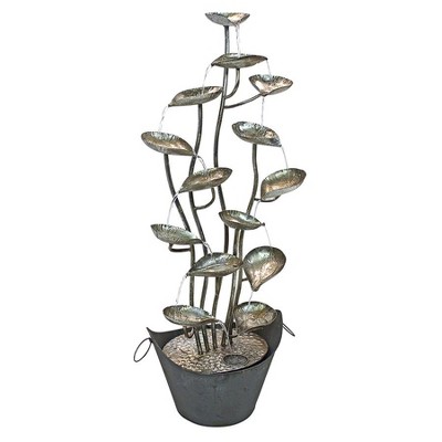 Silver Metal Rain Forest Leaves Cascading Floor Fountain