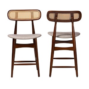 Baxton Studio 2pc Tarana Fabric and Wood Counter Height Barstools: Mid-Century Design, Footrest, Upholstered Seat - 1 of 4