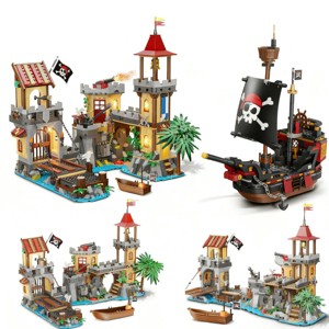 Medieval Pirate Wharf House Construction Model Toy Home Decor for Adults Teens Boys  1502 PCS - 1 of 4