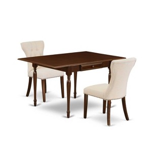 HomeStock 3-Pc Mahogany Finish Rectangular Solid Wood Top With Dropleaf Dining Table Set - 1 of 4