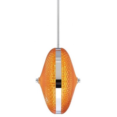 10 Inch Chrome LED Pendant with Orange Glass Shade