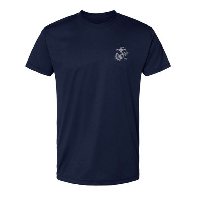 OUTSIDE THE WIRE Leatherneck for Life Navy Left Chest Eagle, Globe, and Anchor Established Performance T-Shirt- Grey Logo