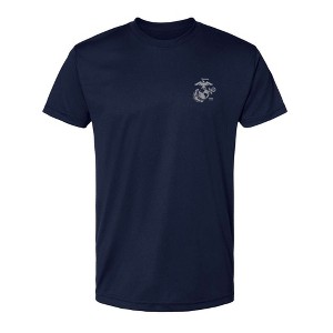 OUTSIDE THE WIRE Leatherneck for Life Navy Left Chest Eagle, Globe, and Anchor Established Performance T-Shirt- Grey Logo - 1 of 3