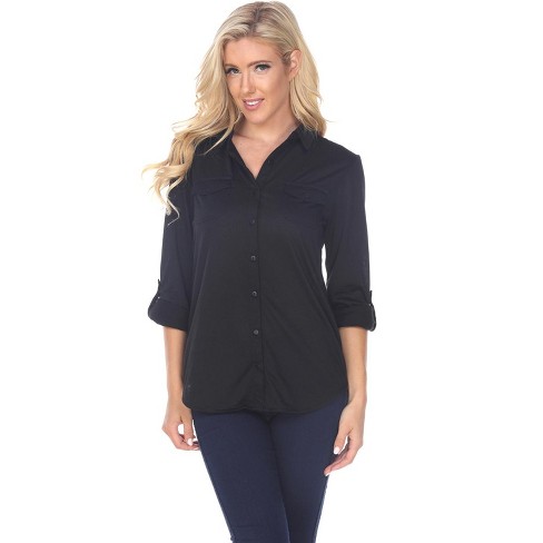 Women's Skylar Stretchy Button-down Top Black Small - White Mark : Target