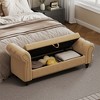 Storage Bench With Arms, 64.5" Wood Upholstered Bench With Storage And Seating, Farmhouse End Of Bed Bench, Storage Ottoman Bench For Bedroom - 2 of 4