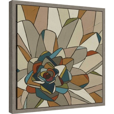 Boho Stained Glass Floral Canvas Wall Art in Brown and Teal