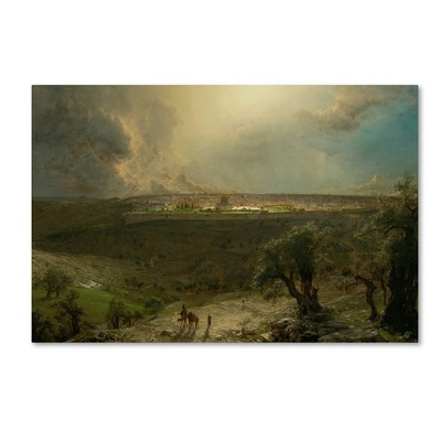 Jerusalem Landscape Framed Canvas Art in Dark Green and Beige