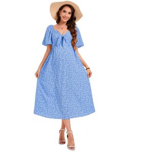 princess polly baby blue dress Linen Dress, Floral Sleeveless Round Neck Casual Tank Dress Loose Fit  Wedding Guest Graduation Beach Vacation Midi Boho Sundress Baby Shower Dress  For Women Dresses Cocktail (XXL, Dark Blue) ZMTing main image 1