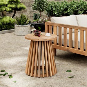 Outdoor Acacia Wood Side Table,Round Rustic Sofa or Entryway Table with Slatted Base,Wooden Console Table for Patio or Balcony-Maison Boucle - 1 of 4