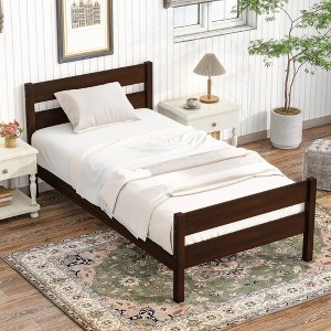 FONTOI Twin Bed Frame with Single Panel Headboard Footboard, Wooden Platform Bed, Wood Slat Support Mattress Foundation,  78.3"*41.5"*35.4" - 1 of 4