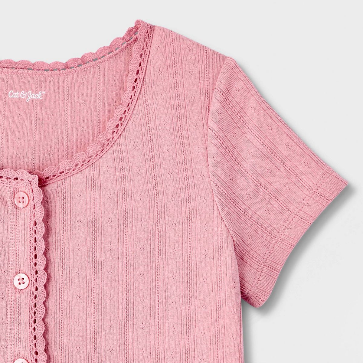 Girls' Short Sleeve Pointelle Lace Trim Button-Down T-Shirt - Cat & Jack™ - thumbnail 9