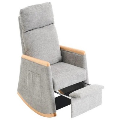 BRINJOY 38.6"Accent Rocking Chair with Footrest High Back Rubber Wood Rocking Legs
