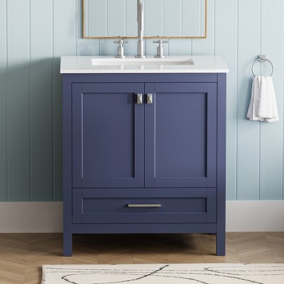 GlasFlength Bathroom Storage Cabinets, Freestanding, Open shelving Bathroom Vanity，Assembly Required, Blue, 29.8"*19.1"*34.75"