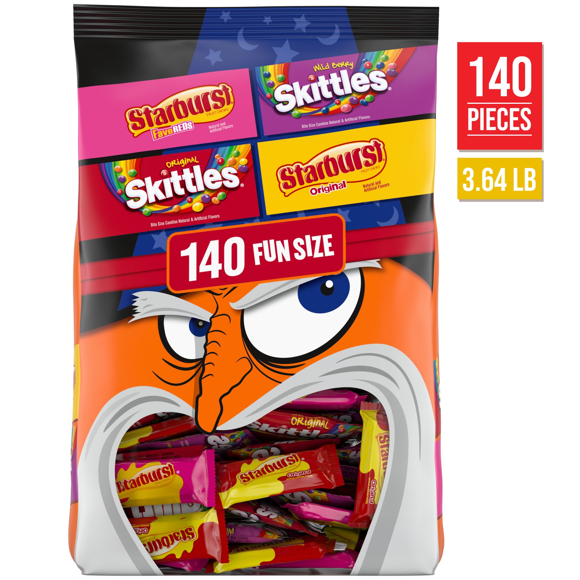 Mars - Skittles and Starburst Halloween Candy Fun Size Chewy Fruit Candies Variety Bag - 58.26oz/140ct