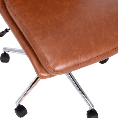 Elevated Brown LeatherSoft Mid-Back Armless Swivel Task Chair