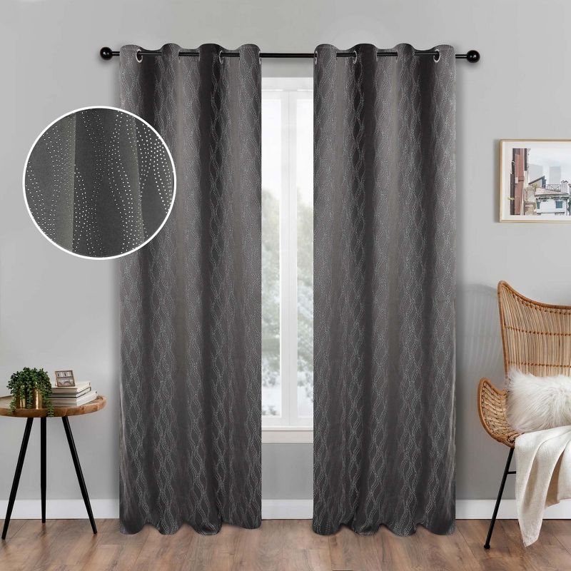 Modern Farmhouse Textured Waves Room Darkening Blackout Curtains, Set of 2 by Blue Nile Mills, 1 of 5