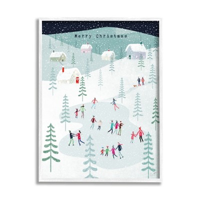 Stupell Industries Merry Christmas Winter Ice Skating Framed Giclee Art