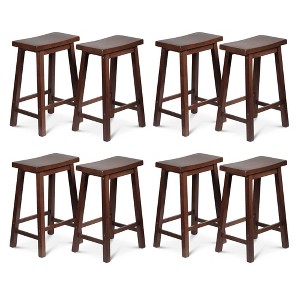 PJ Wood Classic Saddle-Seat 24" Tall Kitchen Counter Stools for Homes, Dining Spaces, and Bars w/ Backless Seats, 4 Square Legs, Walnut (Set of 8) - 1 of 4