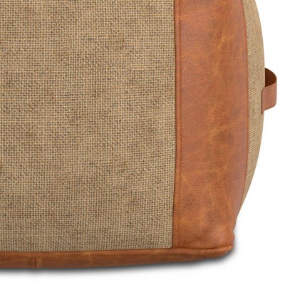 Tan Genuine Leather and Jute Square Pouf Ottoman