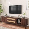 Angel Sar Rattan TV Stand for 75 Inch TV with 2 Large Drawers, Sliding Doors, Media Console with Solid Wood Legs, - 2 of 4