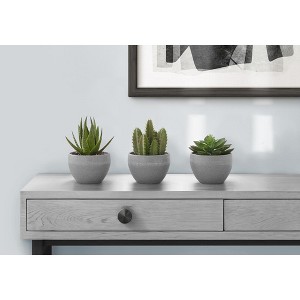 Artificial Plant, 6" Tall, Succulent, Indoor, Faux, Fake, Table, Greenery, Potted, Set Of 3, Decorative, Green Plants, Grey Cement Pots - 1 of 1