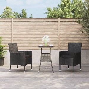 vidaXL 3 Piece Patio Bistro Set with Cushions Black Poly Rattan - 1 of 4