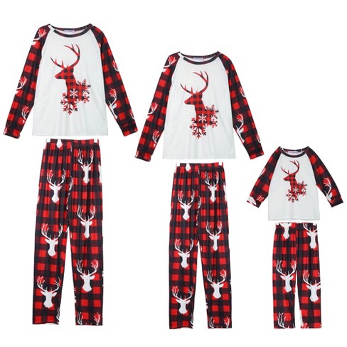 cheibear Christmas Deer Long Sleeve Tee and Plaid Pants Loungewear Family Pajama Sets Kids Medium