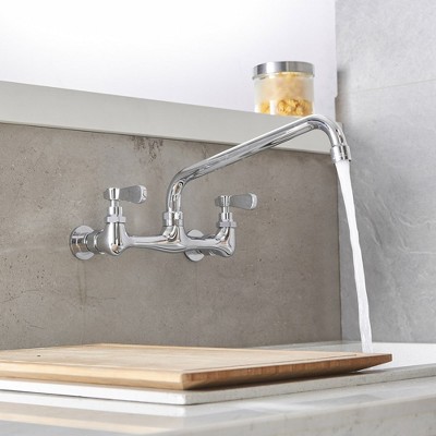 Polished Chrome Wall-Mount 2-Handle Low-Arc Kitchen Faucet