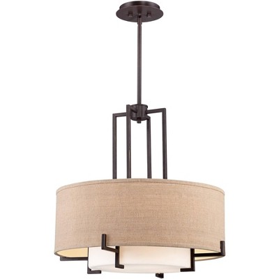 Bronze Drum Chandelier with Frosted Glass Shade