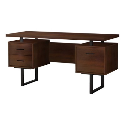 Monarch Specialties Home Office Writing Table 60 Inch Long Compact Computer Desk, Dark Wood Finish with Black Metal Frame