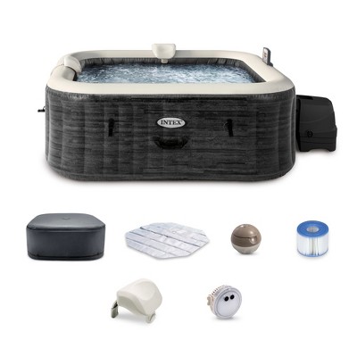 Intex PureSpa Plus Portable Inflatable Square Hot Tub Spa with 190 Bubble Jets and Built In Heater Pump