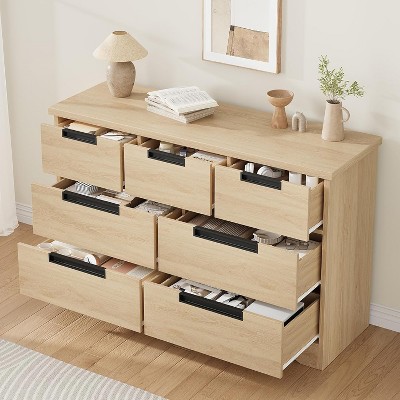 7 Drawer Dresser for Bedroom, Embedded Handles Design, Modern Wooden Drawer Cabinet, Space-Saving Compact Storage, for Living Room, Hallway