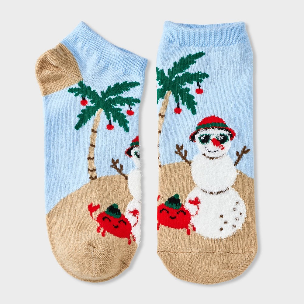 Women's Beach Snowman Low Cut Socks - Xhilaration™ Blue/White 4-10 -  88829713