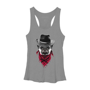 Women's Design By Humans Cowboy Pug By clingcling Racerback Tank Top - 1 of 3