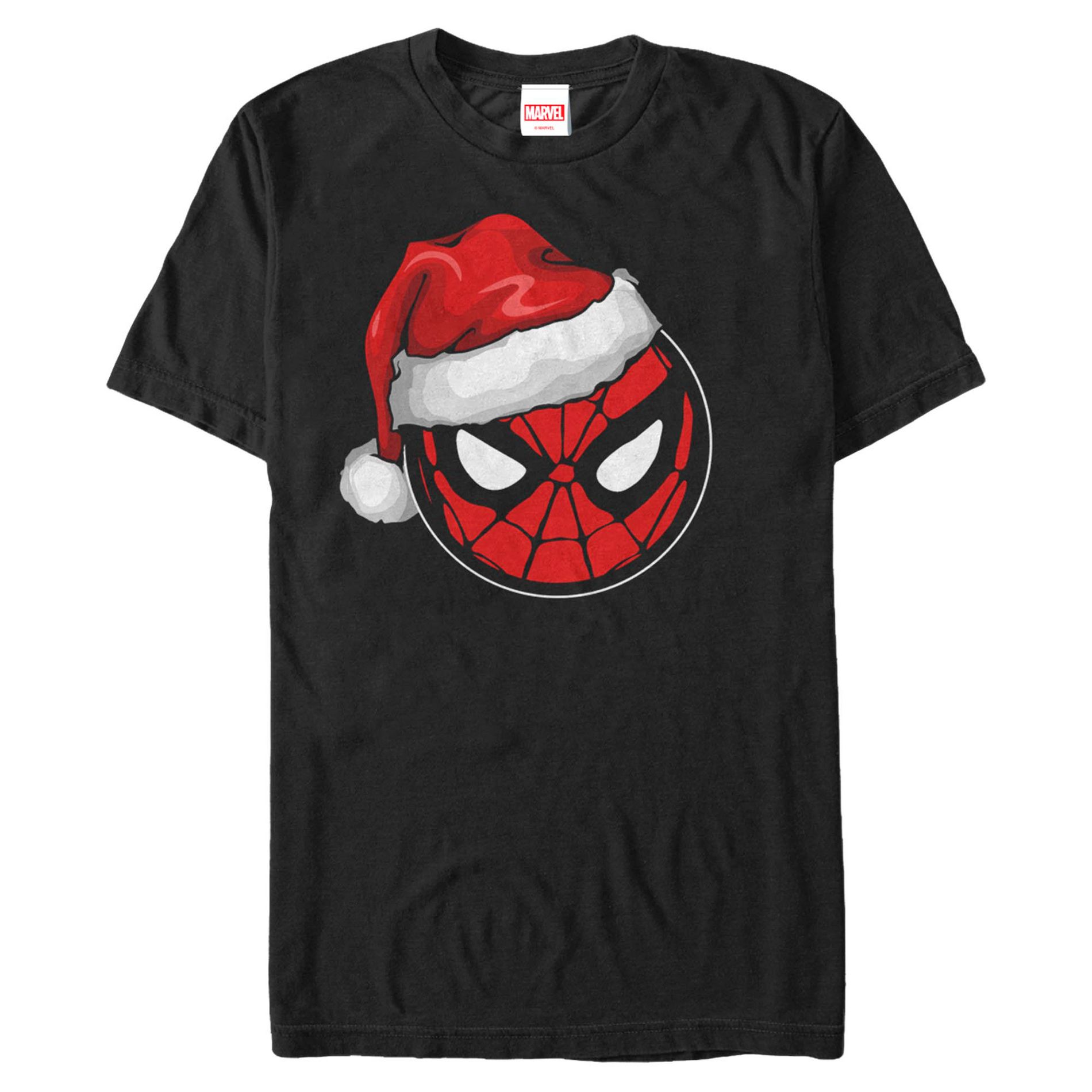 Mens Marvel Masked Hero Santa Hat Icon T Shirt - Black - Medium