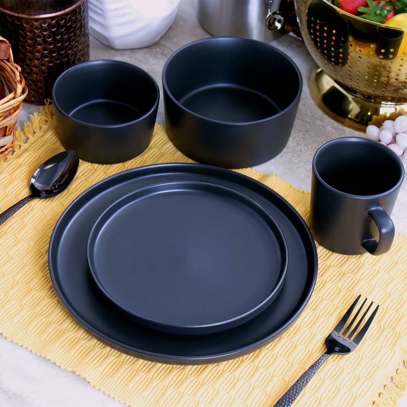 20pc Stoneware Luxmatte Dinnerware Set Black - Elama, 3 of 9