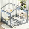 CAVINAS Double Twin House-Style Roof Bed Frame with Guardrails,Modern Floor Bed for Kids Room,Bedroom - 2 of 4