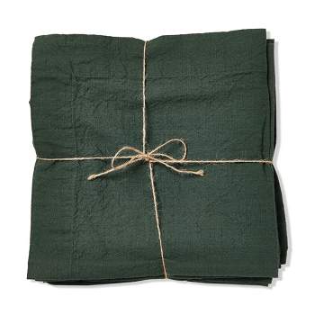 tagltd Set of 4 Threads Solid Color Casual Green Cotton Slub Machine Washable Napkins with 2-in Finished Hem, 20x20-in.